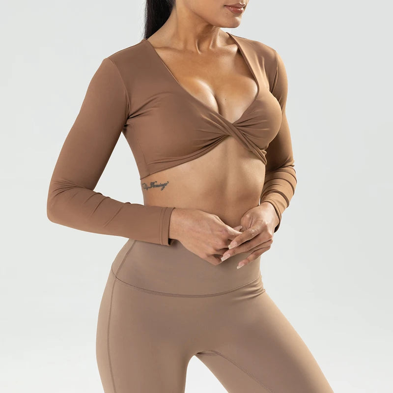 Freedom Twist Deep V Workout Crop - MRETHNBSIC