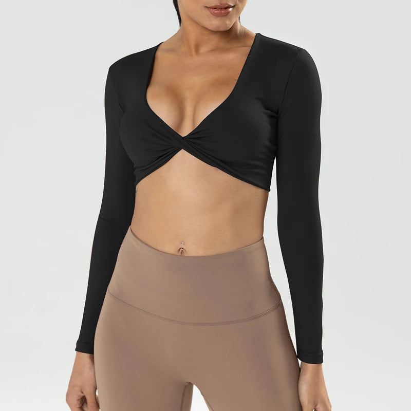 Freedom Twist Deep V Workout Crop - MRETHNBSIC