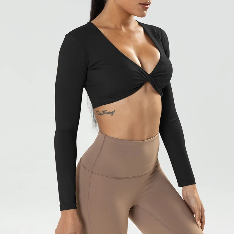 Freedom Twist Deep V Workout Crop - MRETHNBSIC